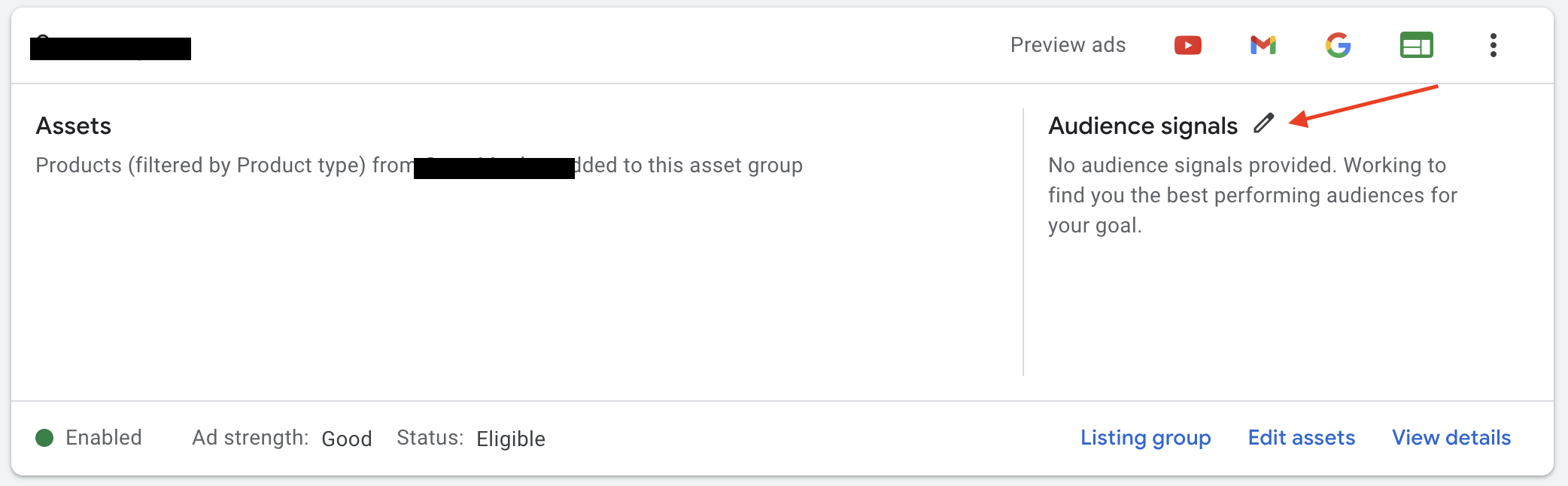 How to edit Audience Signals in Performance Max Asset Groups