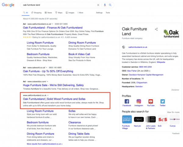 SERP Example Organic Brand Search